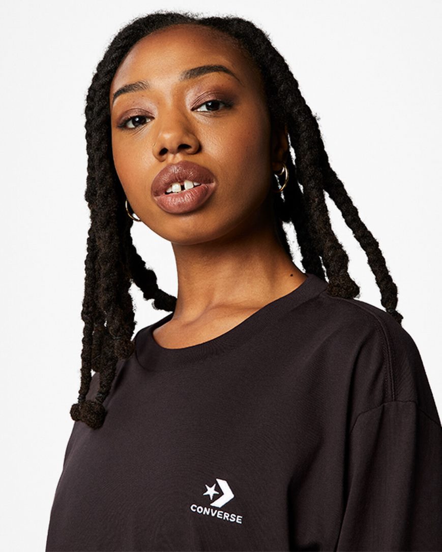 Women's Converse Go-To Embroidered Star Chevron Standard Fit T-Shirts Brown | AU EC405O